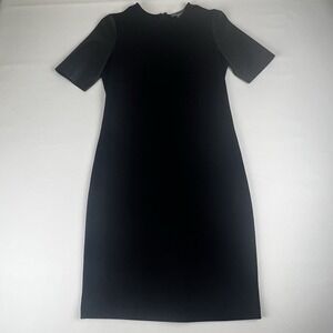 Vince LBD Cocktail Pencil Dress Leather Sleeves Size 6 Stretch Party Evening